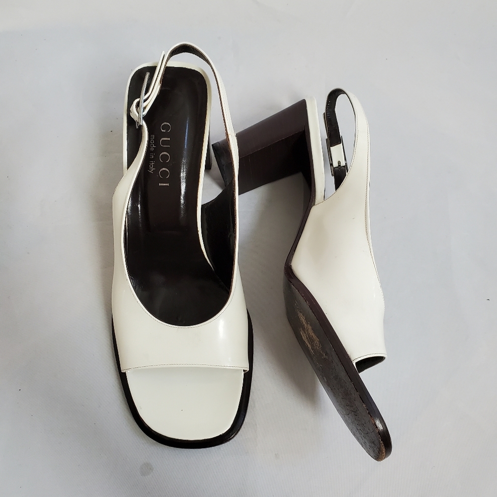 Gucci Winter White Sling Back Heels Sandals - Picture 1 of 16